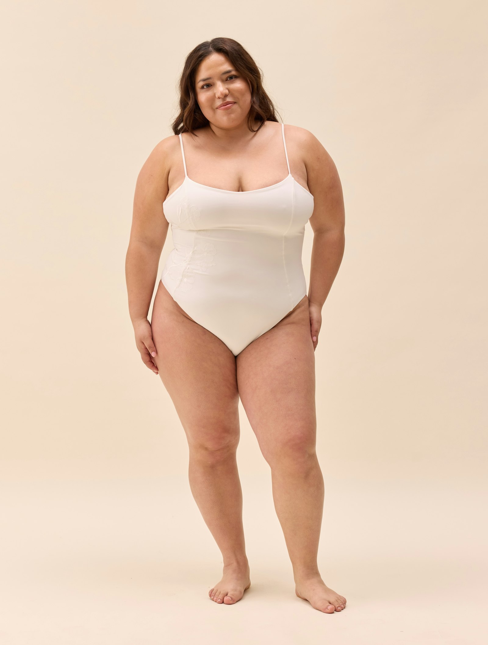 Embroidered Essential Swimsuit Cream
