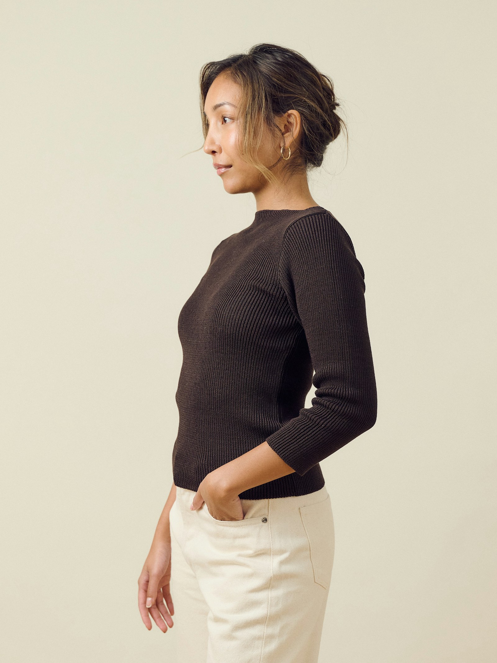 Everyday Ribbed Bateau Top Espresso