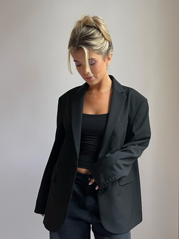 Grey Blazer with Black Outfit
